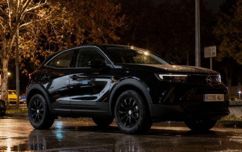 Opel Mokka negro aparcado en una carretera de montaña del Valle de Arán